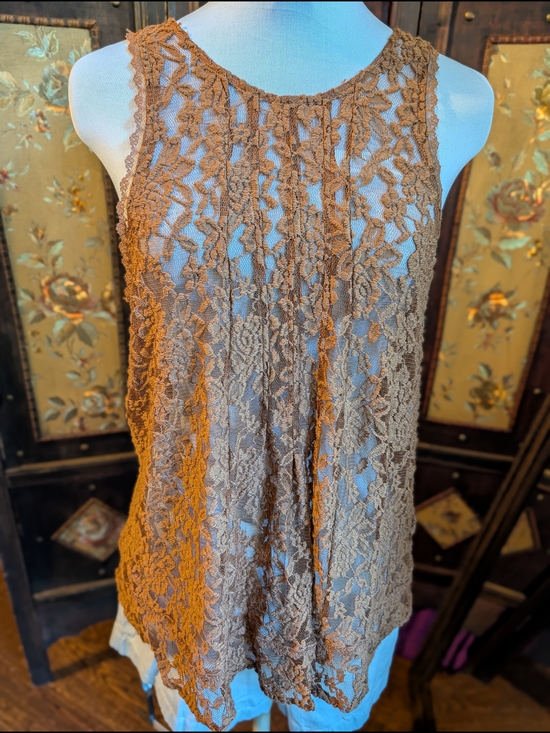 American Eagle Outfitters Tops - AE Brown Sheer Crochet Lace Sleeveless Cami Tank Top Small S Relaxed Boho Casual